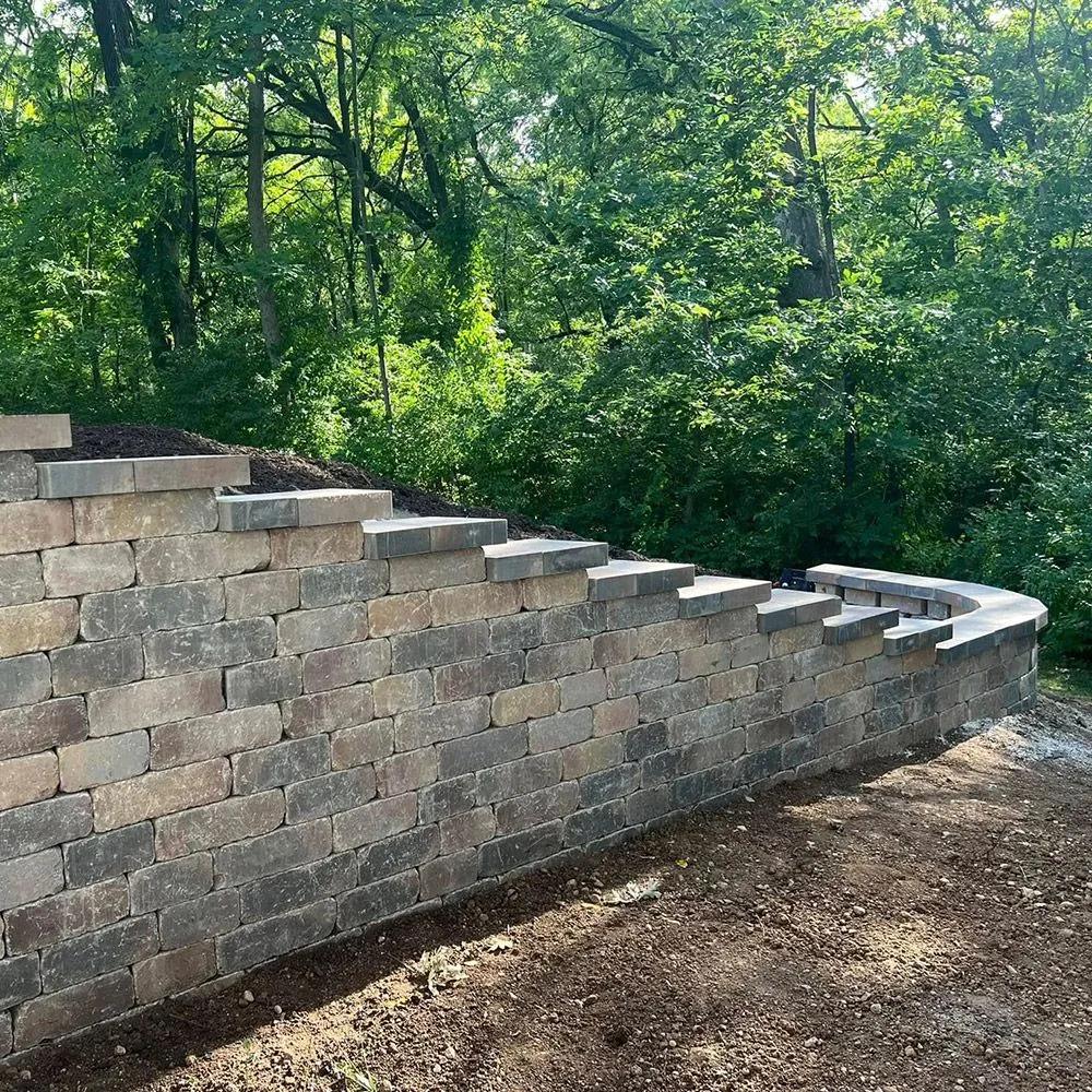Retaining wall holding back terraced landscape