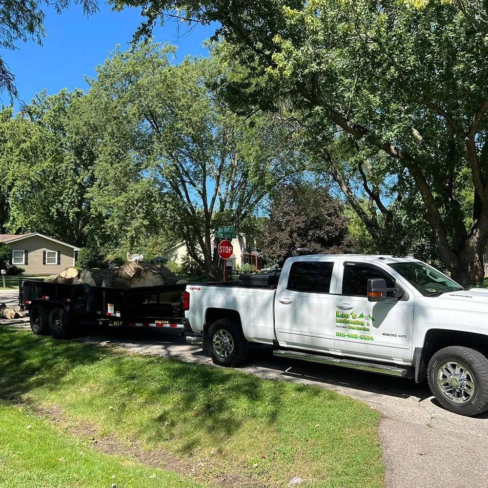 Leaves being cleared in a fall property cleanup